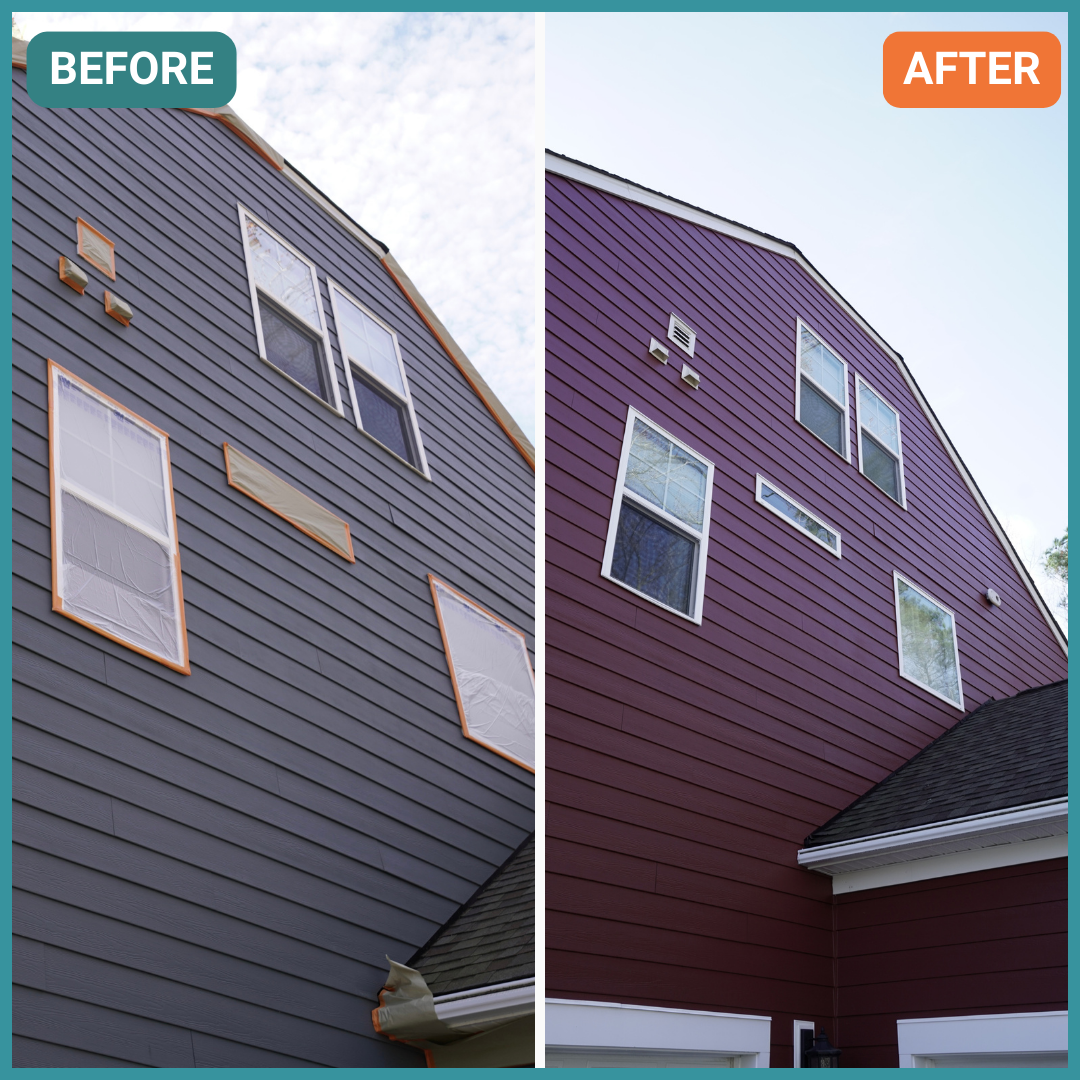 Newly painted exterior of home, before and after, in Richmond, VA